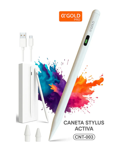 Caneta Touch Stylus Activa P/ Tablet/Celular Ponta Fina Recarregável
